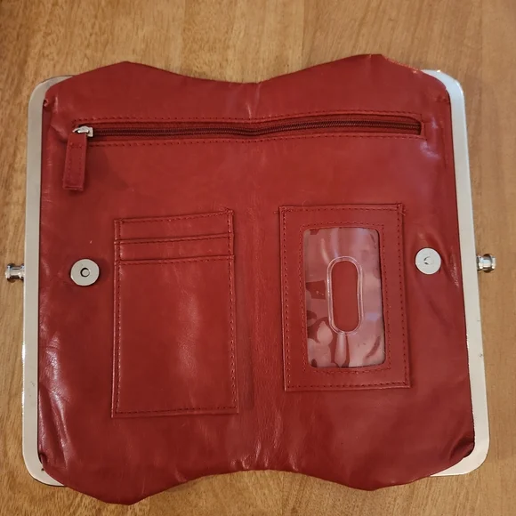 HOBO LAUREN COLLECTION Red Leather Clutch with Silver Frame - Picture 4 of 6
